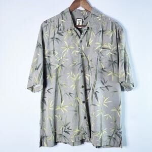 Jamaica Jaxx Mens 100% Silk Taupe Green Hawaiian Button Up Shirt Size Large